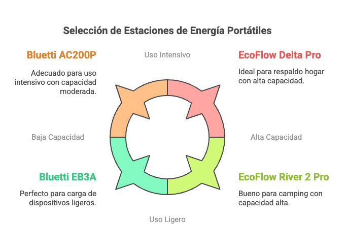 Persona comparando dos estaciones de energía portátiles en Argentina
