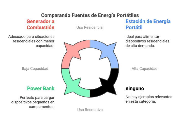 Ilustración de una estación de energía portátil explicando sus partes básicas